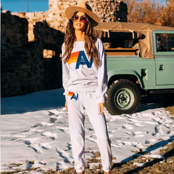 SALE NWOT Aviator Nation Logo Crew Sweatshirt & Sweatpants in Heather Grey SET - Picture 3 of 5